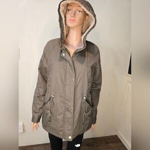 Collectionb New York Women’s Parka Jacket size L, Olive Green, Drawstring Waist